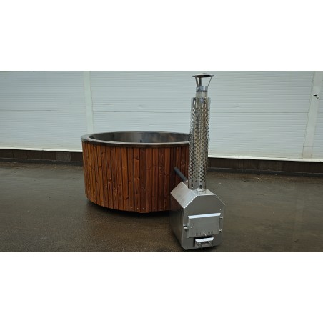 Round marble color hot tub with external heater